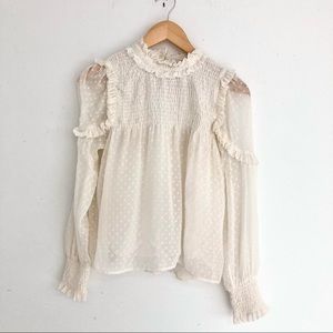 Zara Cream Ruffle Sheer Blouse